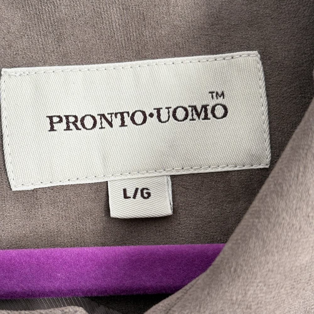 Pronto Uomo Men's Faux‎ Suede Jacket Size L Brown Button Up European Old Money - Picture 3 of 11